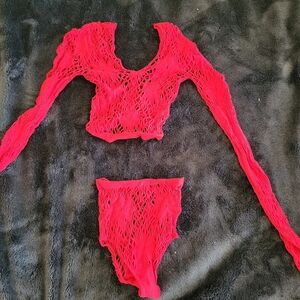 Elegant Red Fishnet Women's Intimate Set